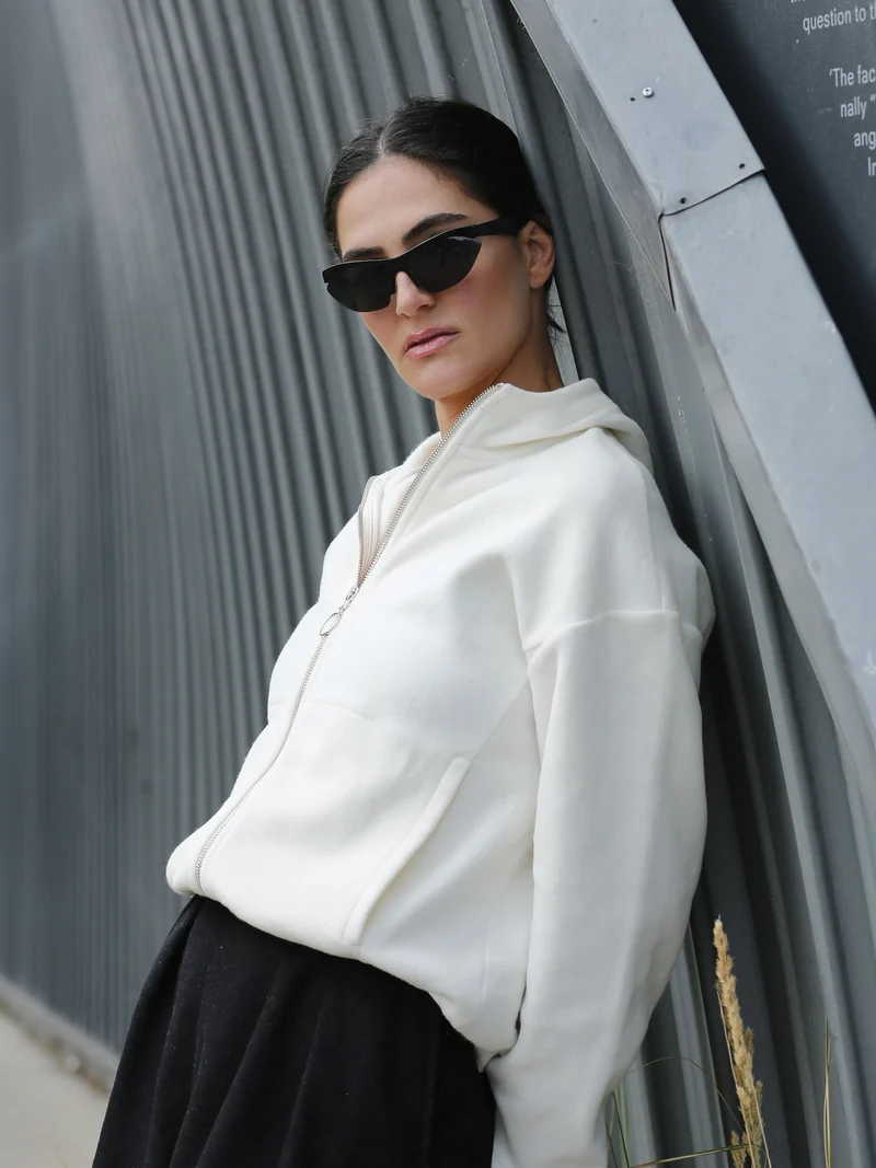 EMBER - weiche Baumwollfleece-Jacke in Off-White