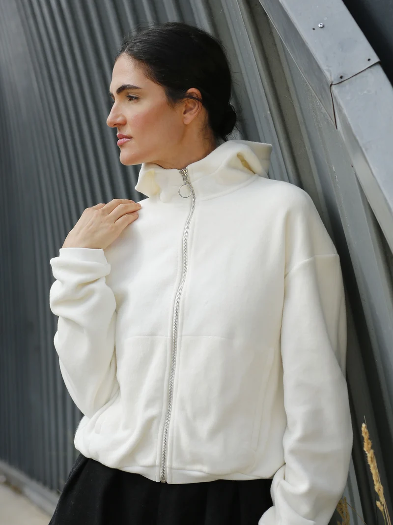 EMBER - weiche Baumwollfleece-Jacke in Off-White