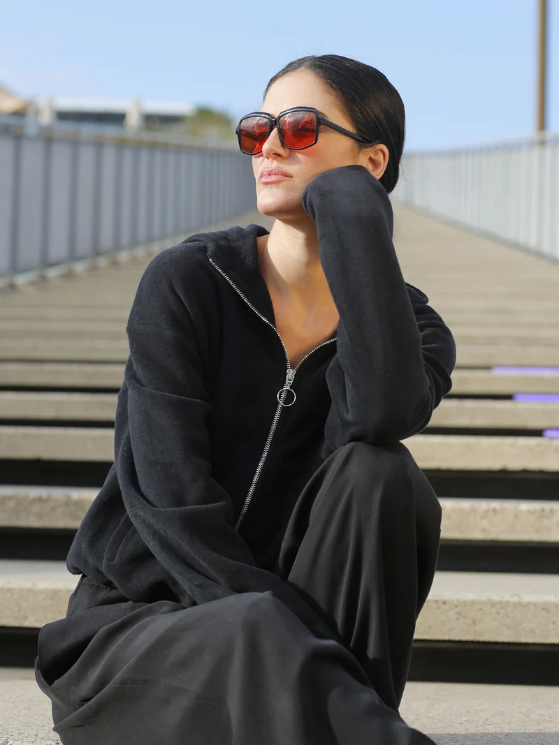 EMBER - weiche Baumwollfleece-Jacke in schwarz