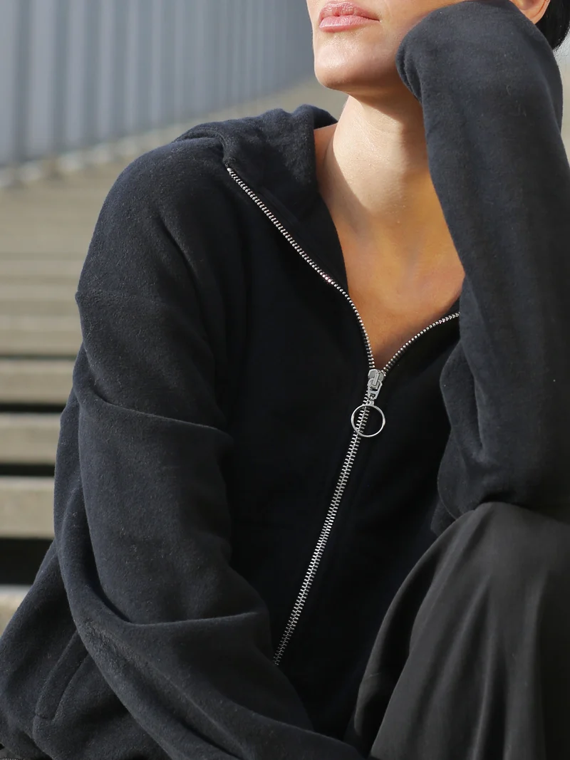 EMBER - weiche Baumwollfleece-Jacke in schwarz