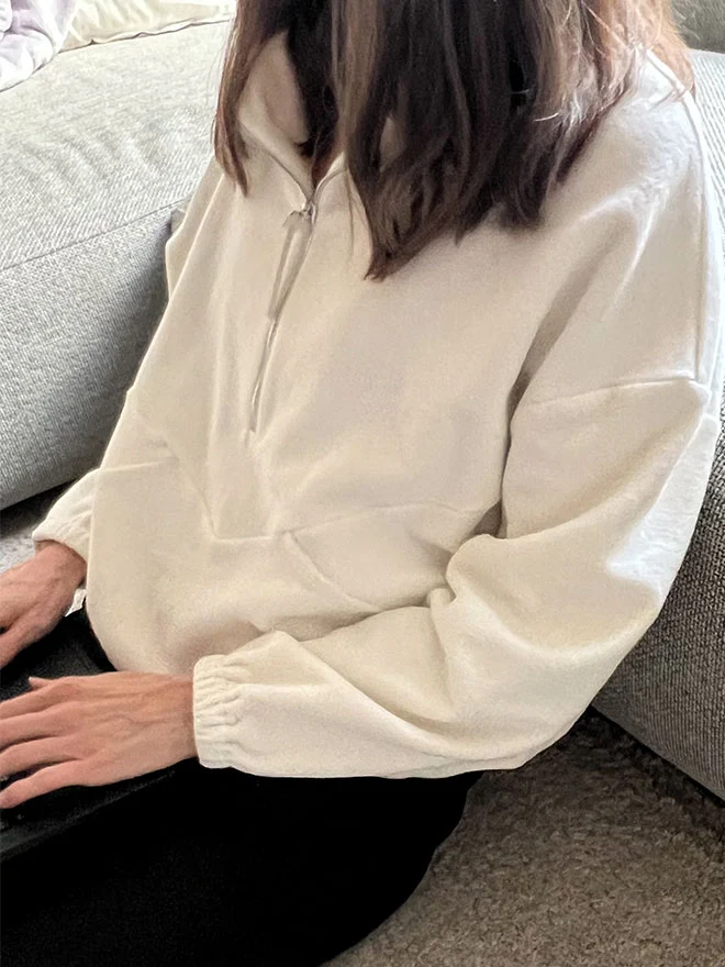 Half-Zip FRIDA – superweicher Baumwoll-Fleecepulli in Ecru