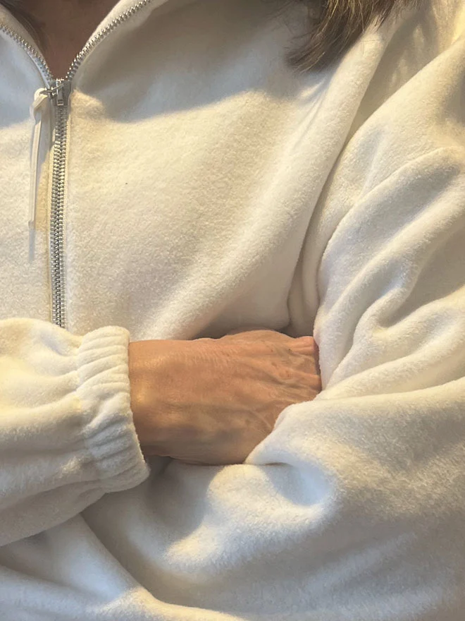 Half-Zip FRIDA – superweicher Baumwoll-Fleecepulli in Ecru