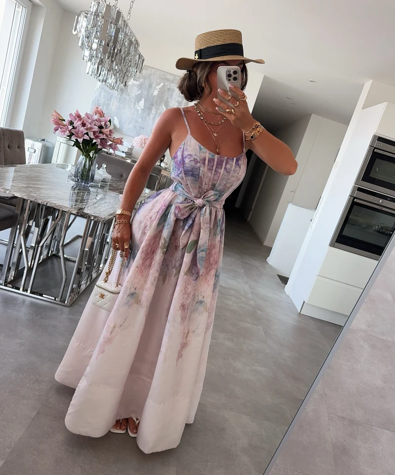 Baumwoll-Leinen Kleid Mariposa Rose