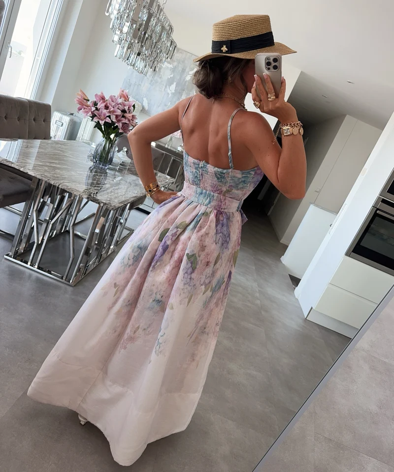 Baumwoll-Leinen Kleid Mariposa Rose