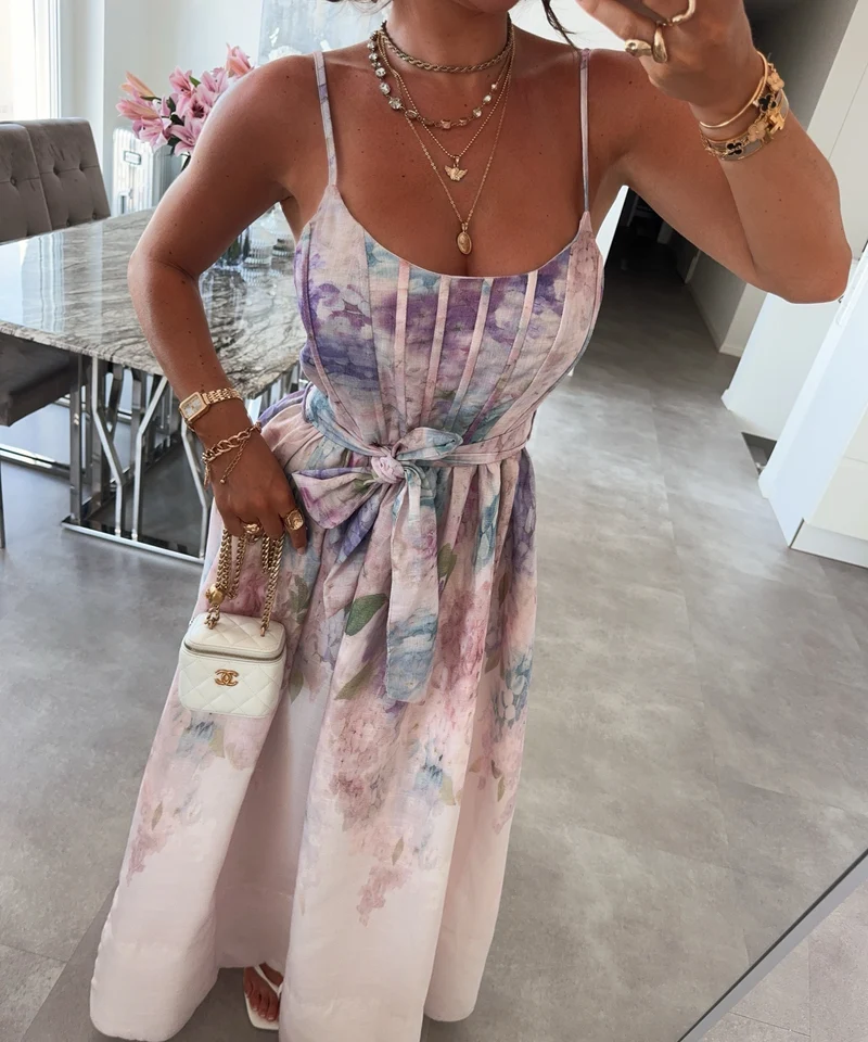 Baumwoll-Leinen Kleid Mariposa Rose