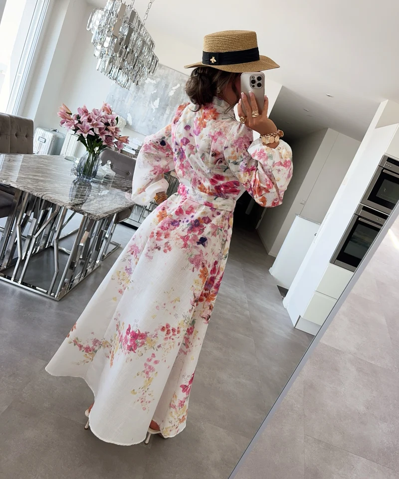 Maxi Baumwoll-Leinen Kleid Mina Weiß