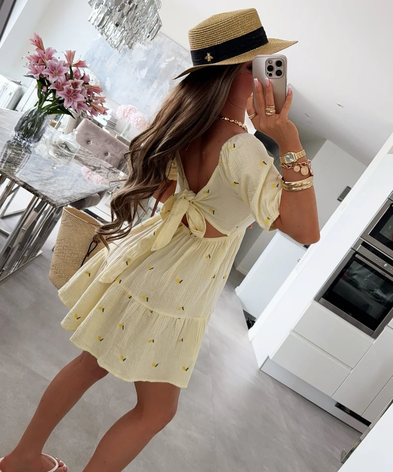 Musselin Kleid Mirah Zitrone Gelb