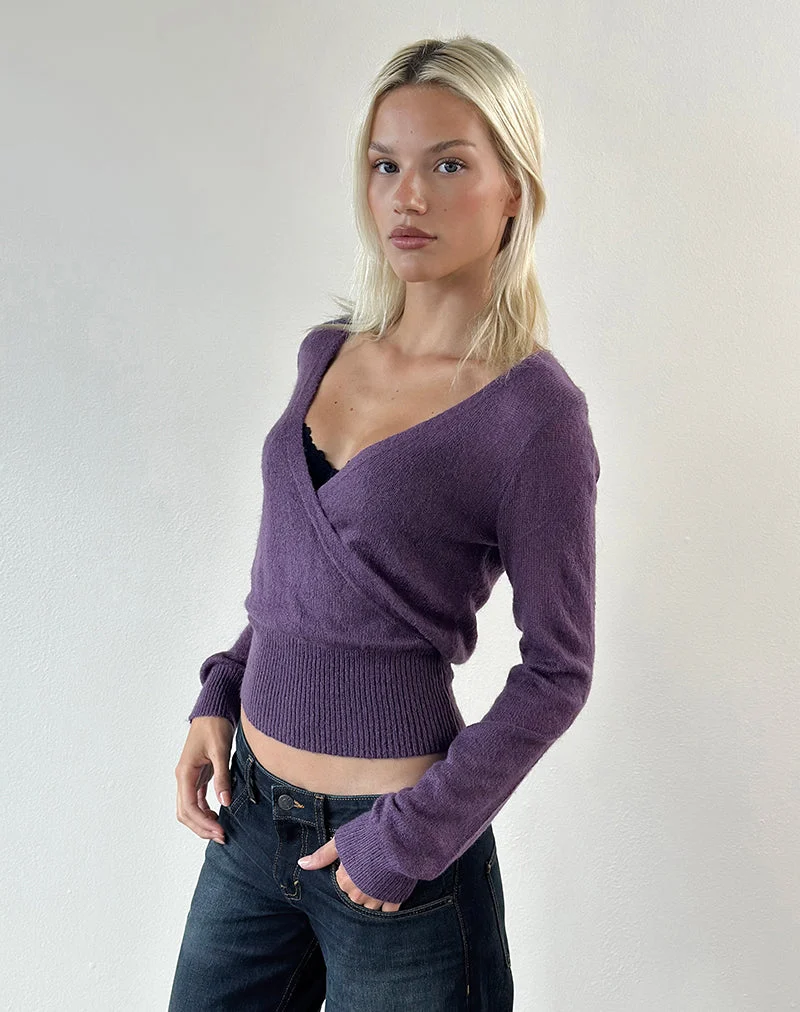 Nilza Wickeloberteil aus Strick, dunkelviolett