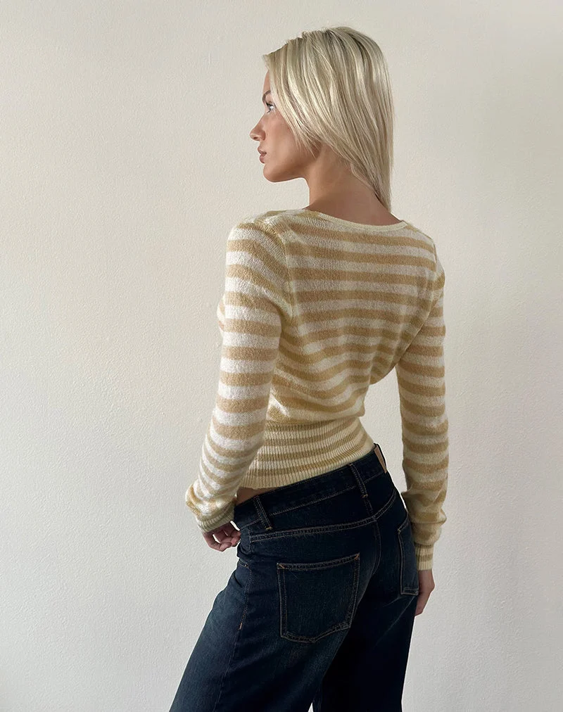 Nilza Wickeloberteil aus Strick mit klassischen Streifen in Creme und Naturfarben