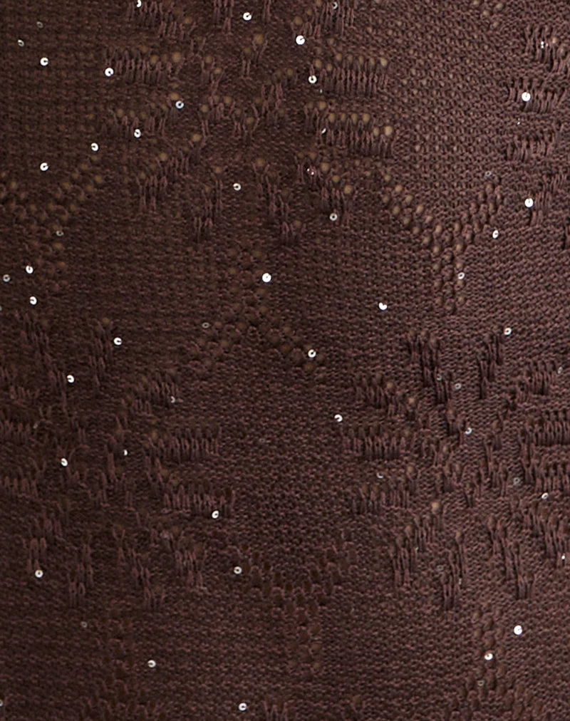 Malvara Mini-Kleid mit Neckholder-Ausschnitt aus braunem Pailletten-Strick