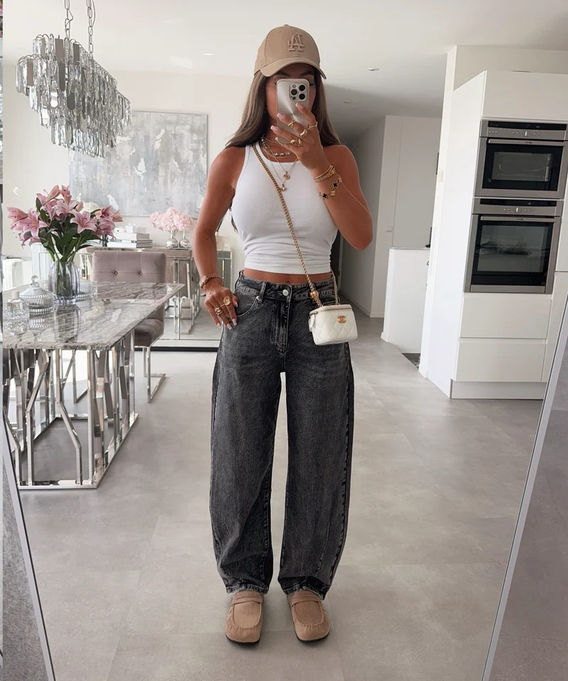 Strecht Balloon Jeans Isea Grau
