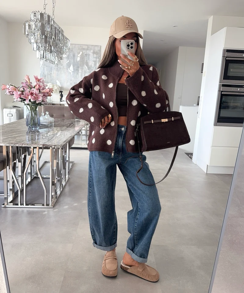 Polka Dot Zip Jacke Rika Braun