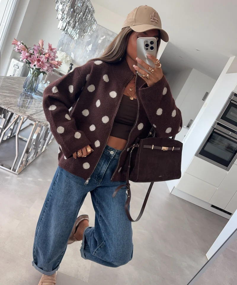 Polka Dot Zip Jacke Rika Braun
