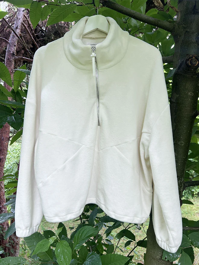 PRELOVED Half-Zip FRIDA – Fleecepulli aus Baumwolle in Ecru