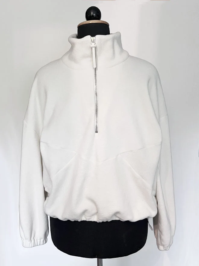 PRELOVED Half-Zip FRIDA – Fleecepulli aus Baumwolle in Ecru