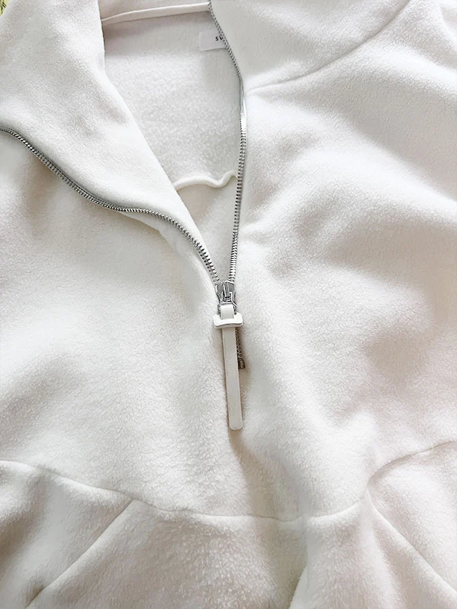 PRELOVED Half-Zip FRIDA – Fleecepulli aus Baumwolle in Ecru