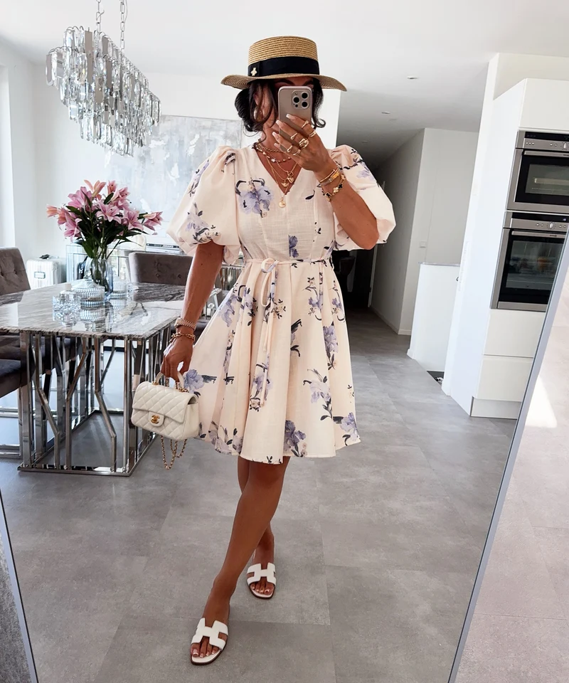 Baumwoll-Leinen-Kleid Bianca Beige