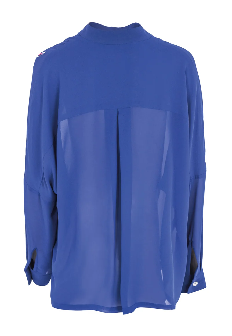 Elegante Chiffon Bluse mit transparenten Ärmeln und glitzernden Vögeln | Festliches Oberteil