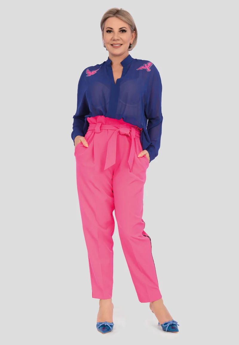 Elegante Chiffon Bluse mit transparenten Ärmeln und glitzernden Vögeln | Festliches Oberteil