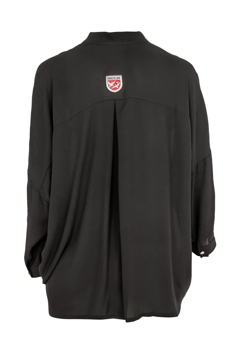 Elegante Chiffon Bluse mit transparenten Ärmeln und glitzernden Vögeln | Festliches Oberteil