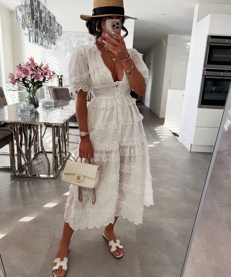 Kleid mit Volant Fayola Weiß