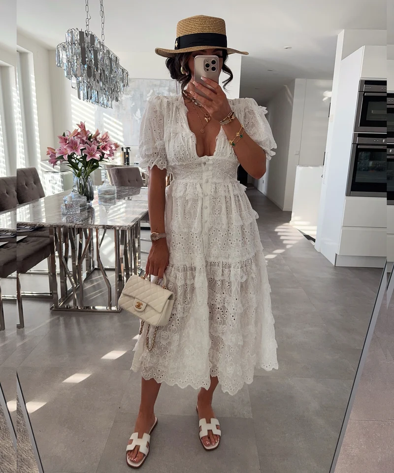 Kleid mit Volant Fayola Weiß