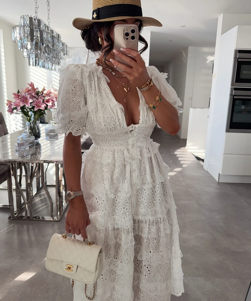 Kleid mit Volant Fayola Weiß