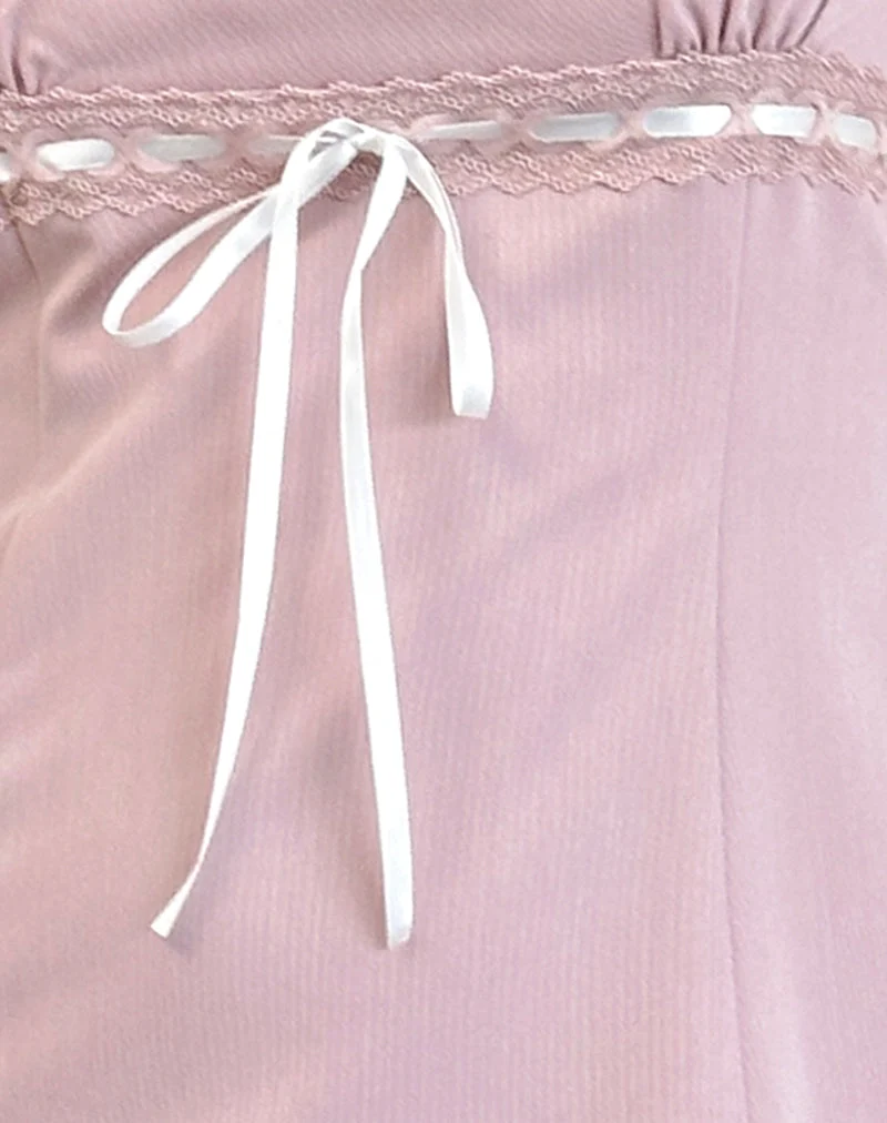 Wimala Kleid in Altrosa mit weißer Borte