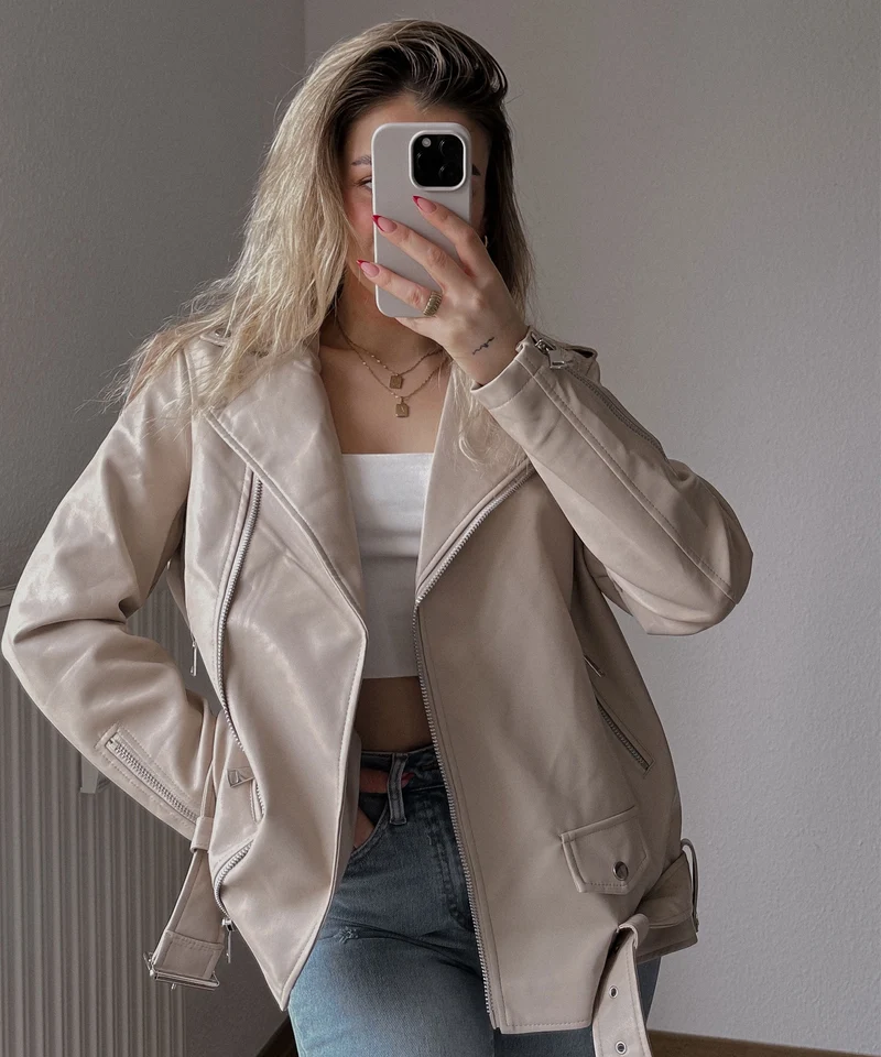 Lederjacke Valea Beige