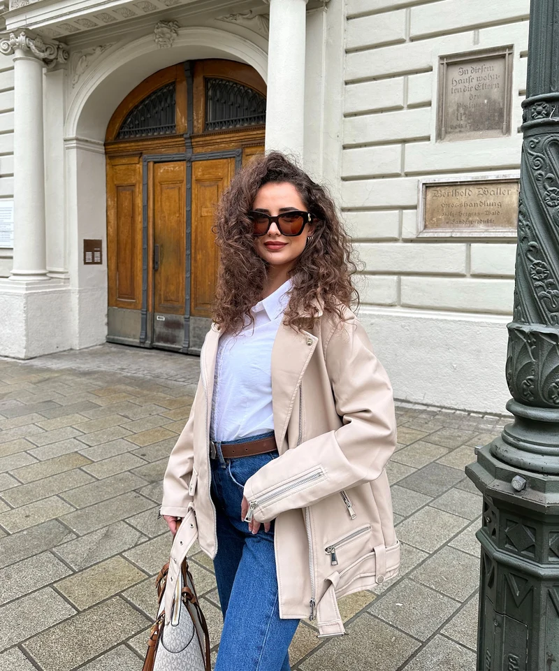 Lederjacke Valea Beige