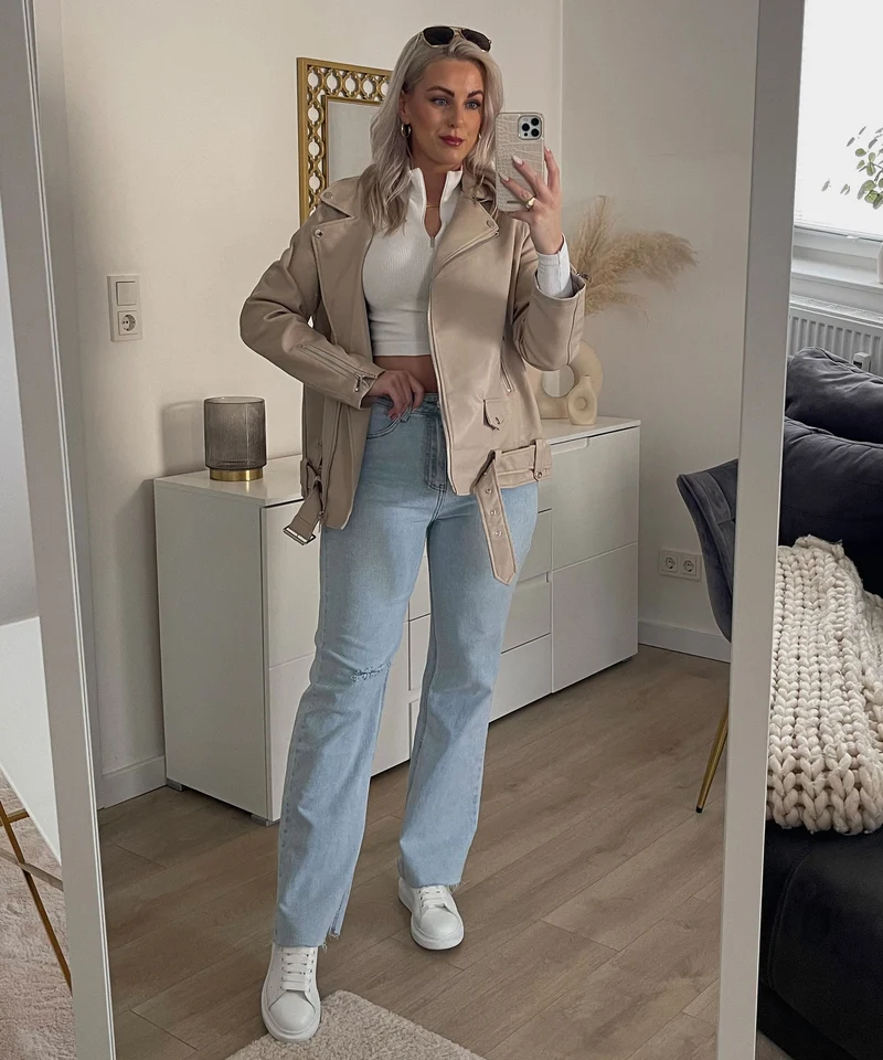 Lederjacke Valea Beige