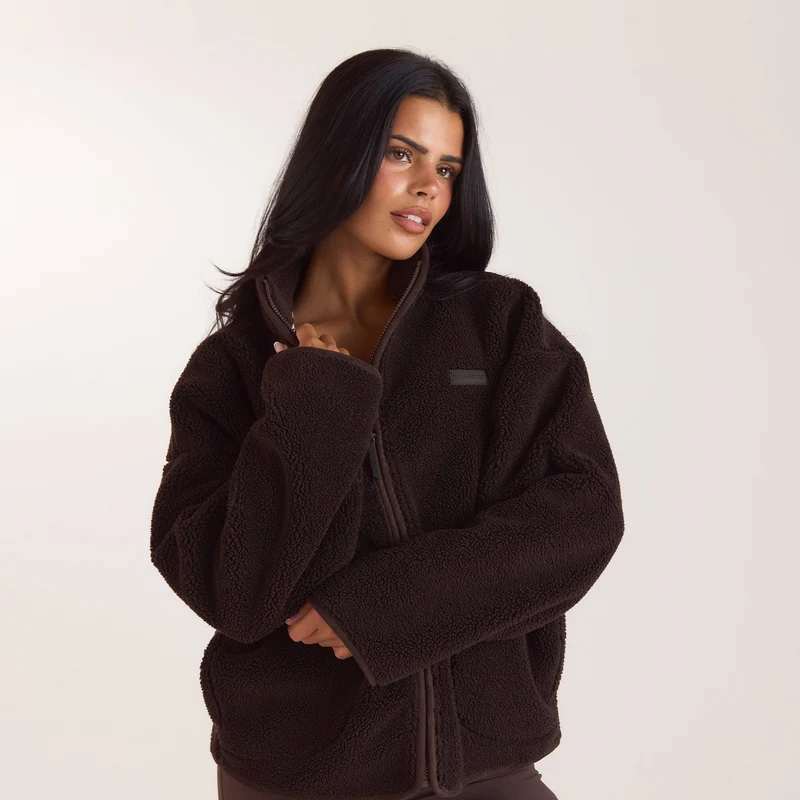 Borg-Jacke mit Reißverschluss - Schokolade