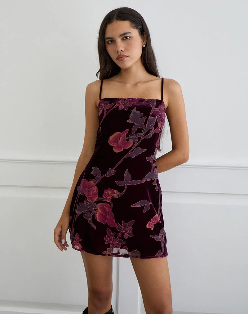 Alvana Minikleid in Floral Devore Burgundy