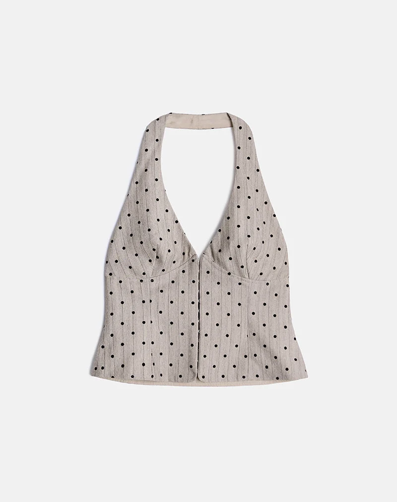 Odin Vest Top in Beige mit Polka-Nadelstreifen