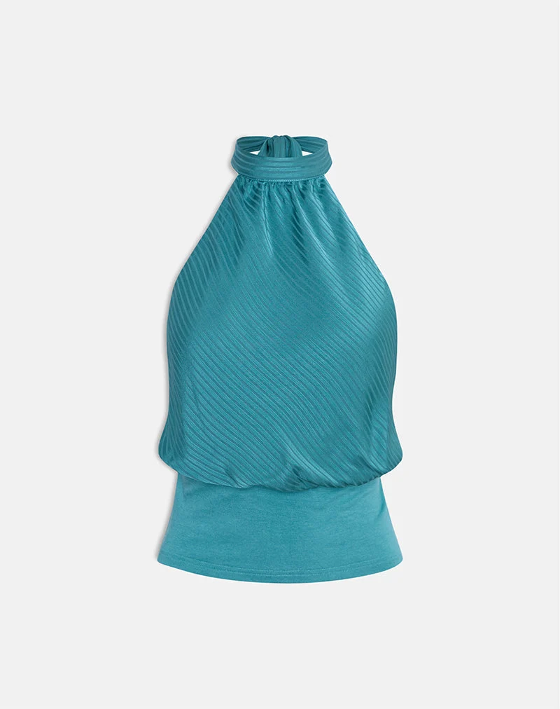 Rania Rückenfreies Top aus gestreiftem Satin Teal