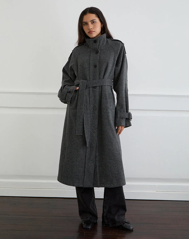 Ravari Trenchcoat mit Gürtel aus kariertem Holzkohlenstoff