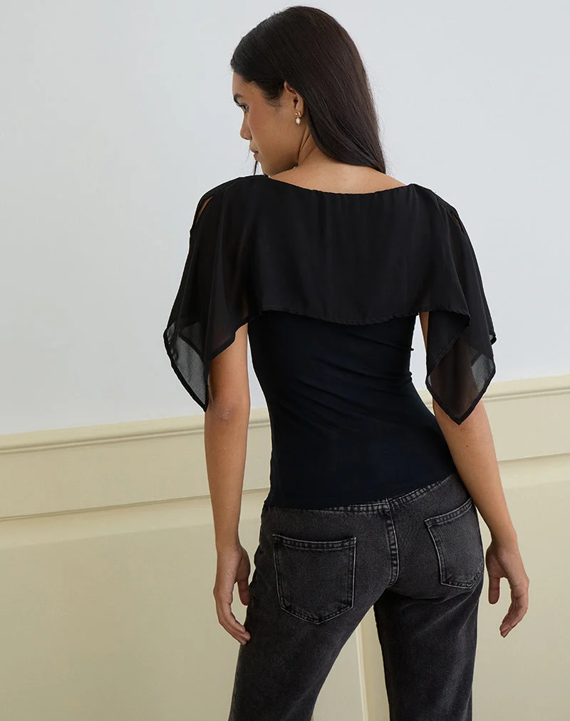 Cirata Top aus Rayon Jersey Chiffon Schwarz