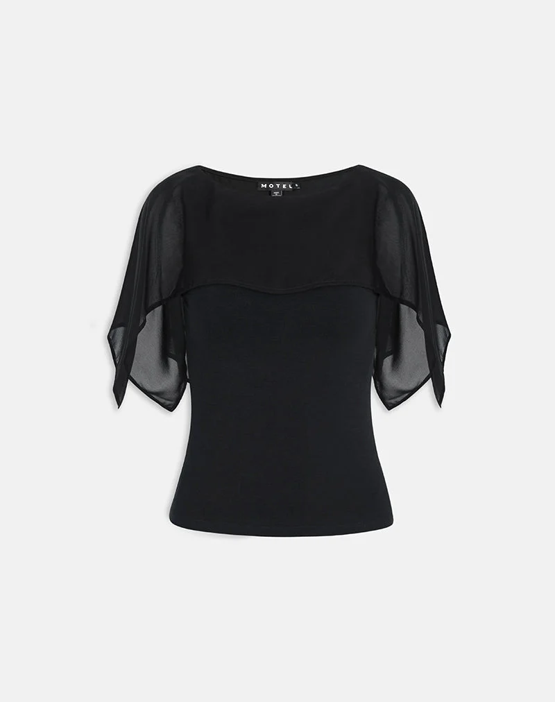 Cirata Top aus Rayon Jersey Chiffon Schwarz