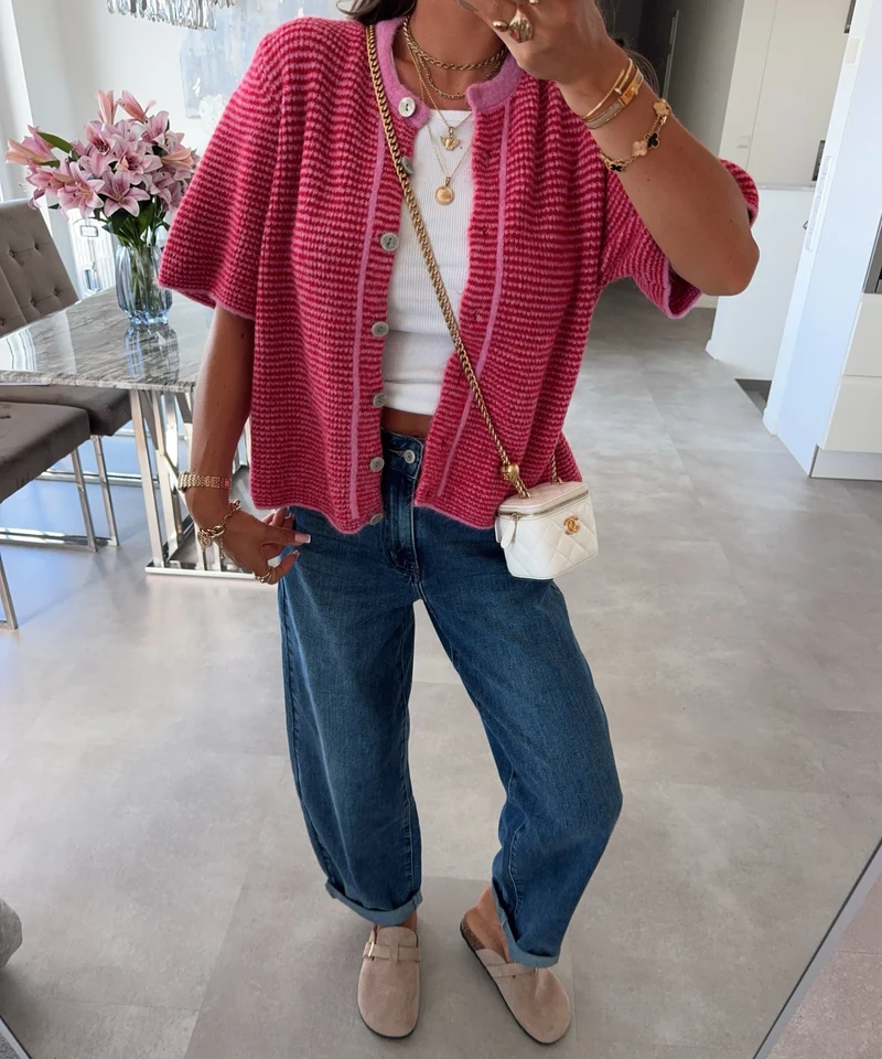Kurzarm Strickjacke Camilla Rot