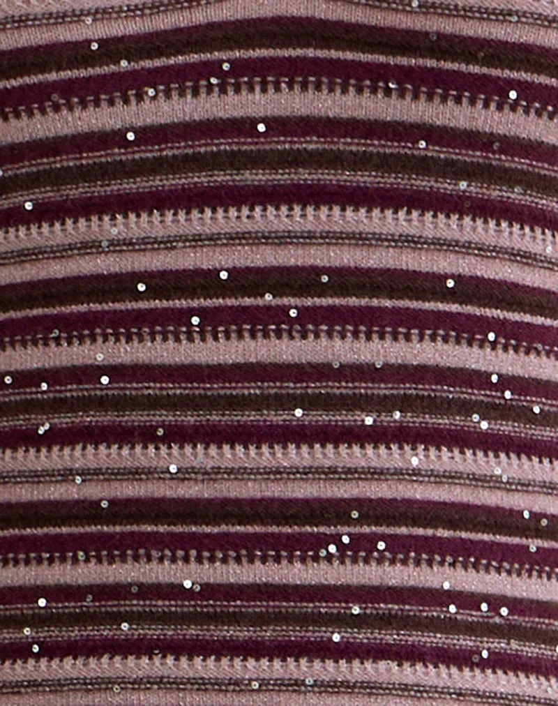 Lycia Plunge Top aus Glitzerstrick gestreift lila