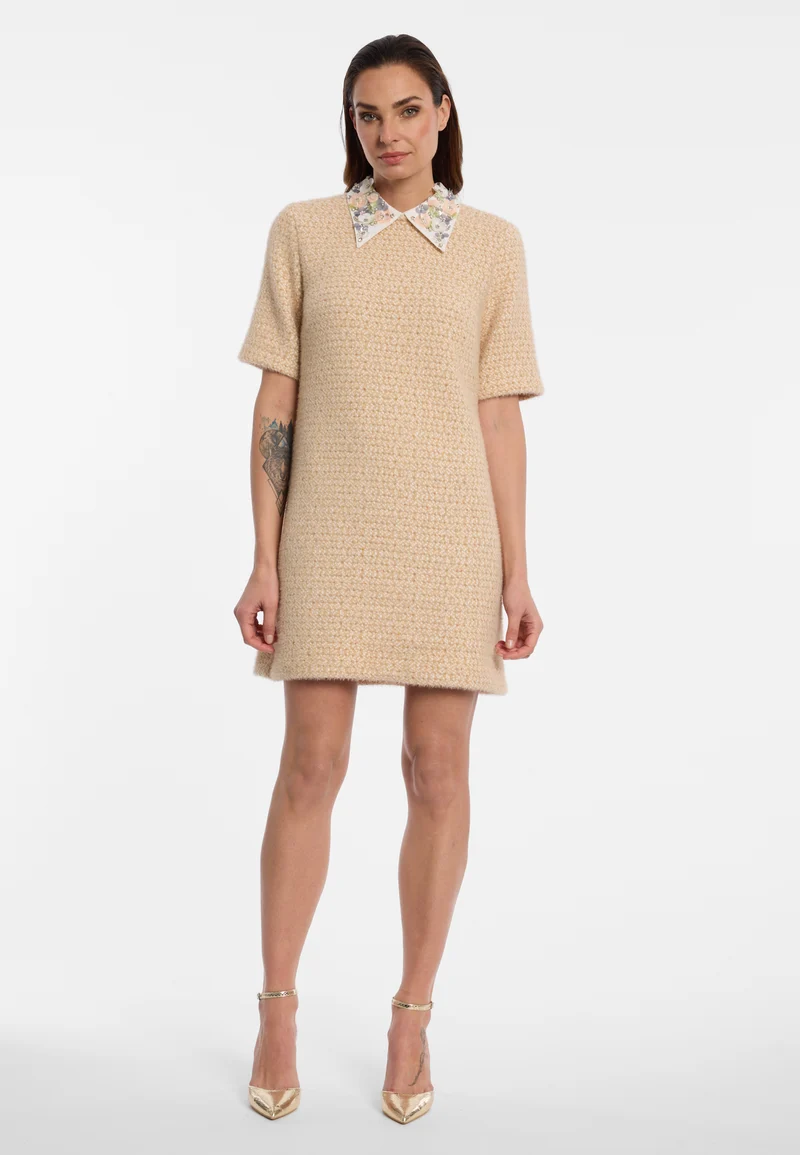 Bouclé Kurzarmkleid mit Kragen Enasa