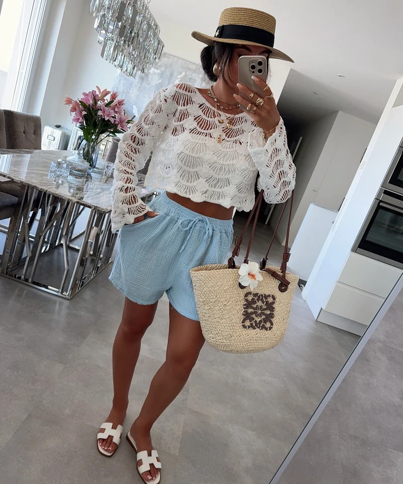 Musselin Shorts Hellblau