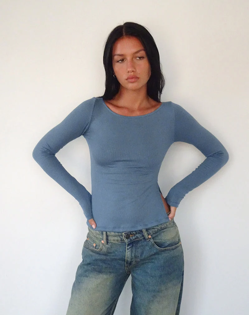 Dinar Top mit geteiltem Saum in Mineralblau