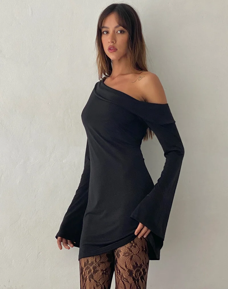 Asymmetrisches Minikleid von Fliss in glattem Schwarz