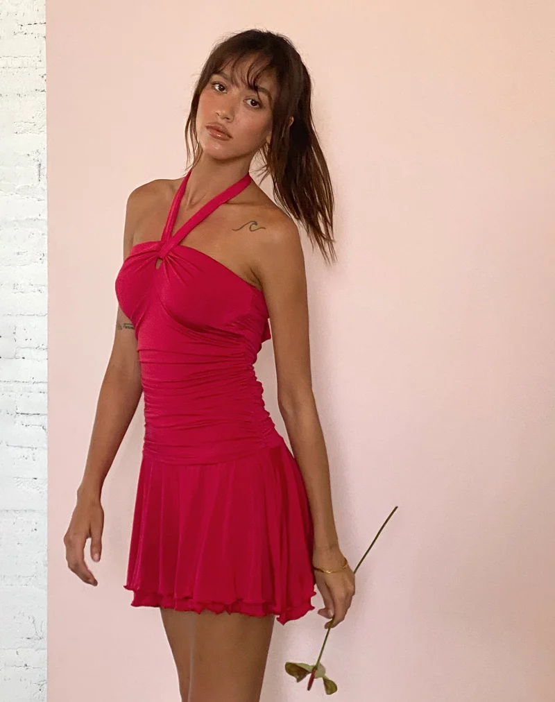 Bibi Bandeau-Minikleid mit Rollkragen in Rot