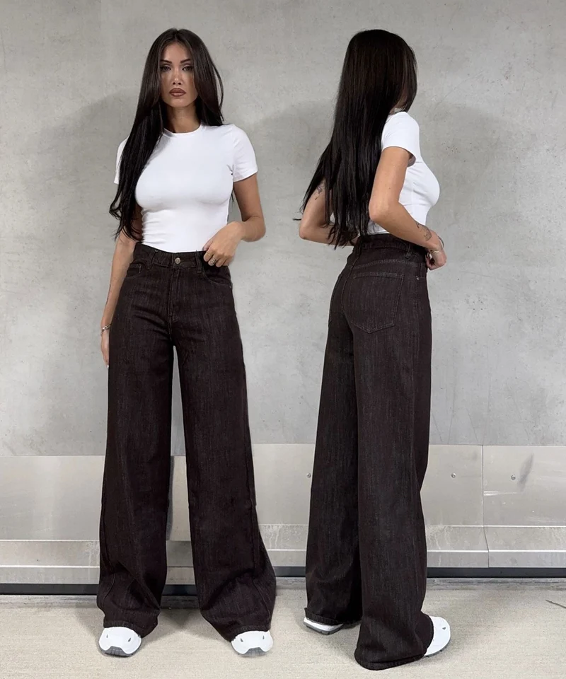 Stretch Wide Leg Jeans Fina Braun