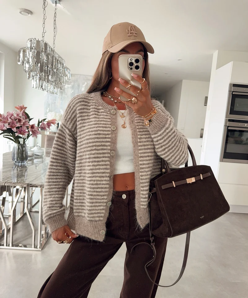 Cardigan Nero Streifen Taupe