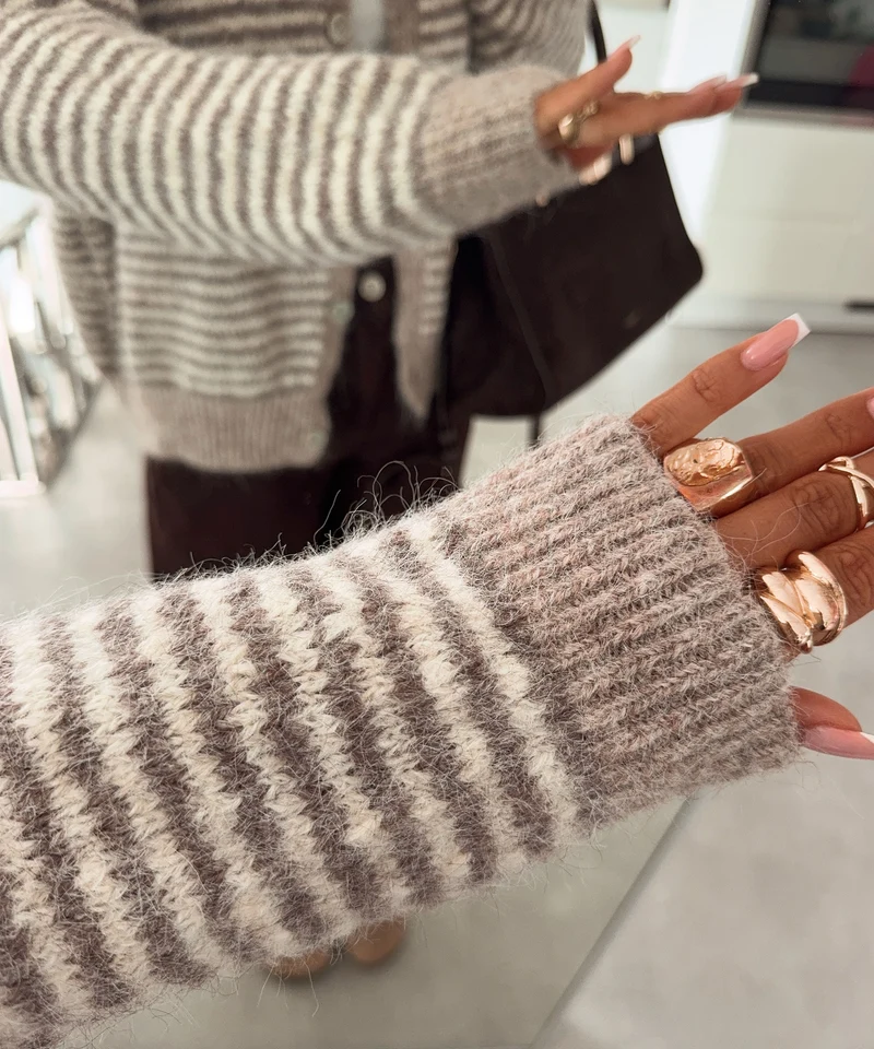 Cardigan Nero Streifen Taupe