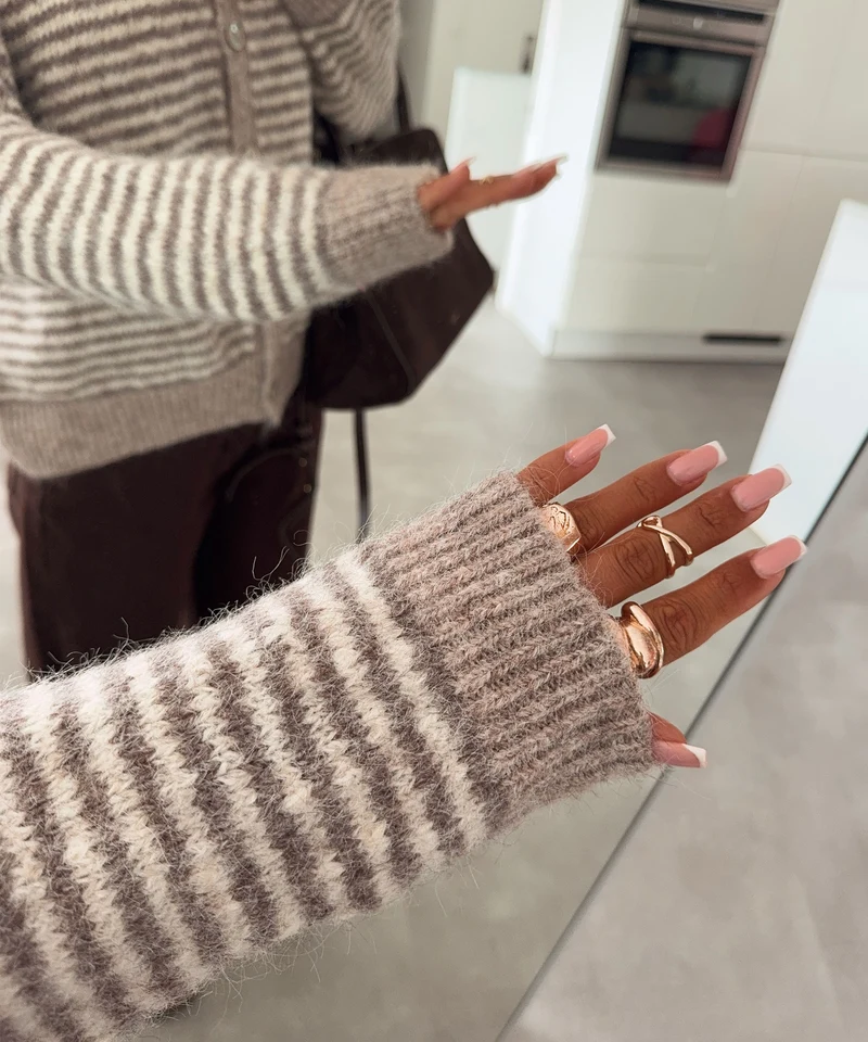 Cardigan Nero Streifen Taupe