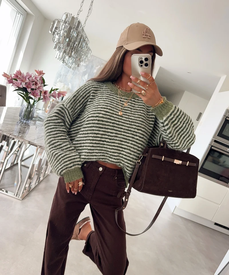Strickpullover Nero Streifen Khaki